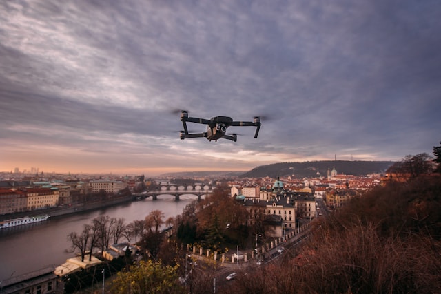 Drone silhouette against sunset
